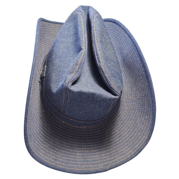 The Rustler Other - Vtg The Rustler Denim Cowboy Hat X-Large Western Men's Union Made Blue Retro